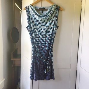 BCBG blue diamond cowl neck dress